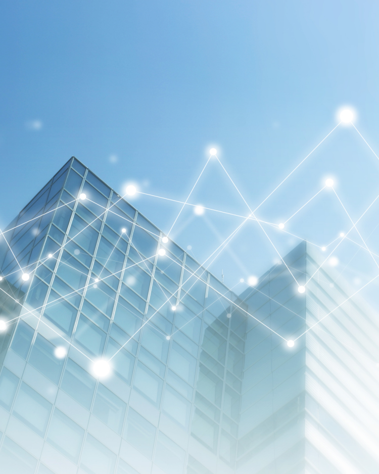 Bâtiment intelligent et connecté pour la décarbonation du parc immobilier Immeuble vitré connecté illustrant la transition numérique et la décarbonation des bâtiments