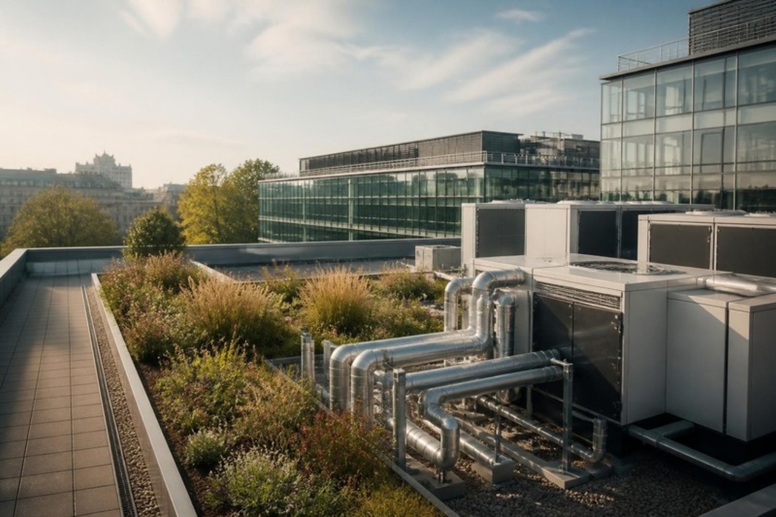 Expertises E&F Consulting : installations techniques en toiture d'un ensemble de bureaux