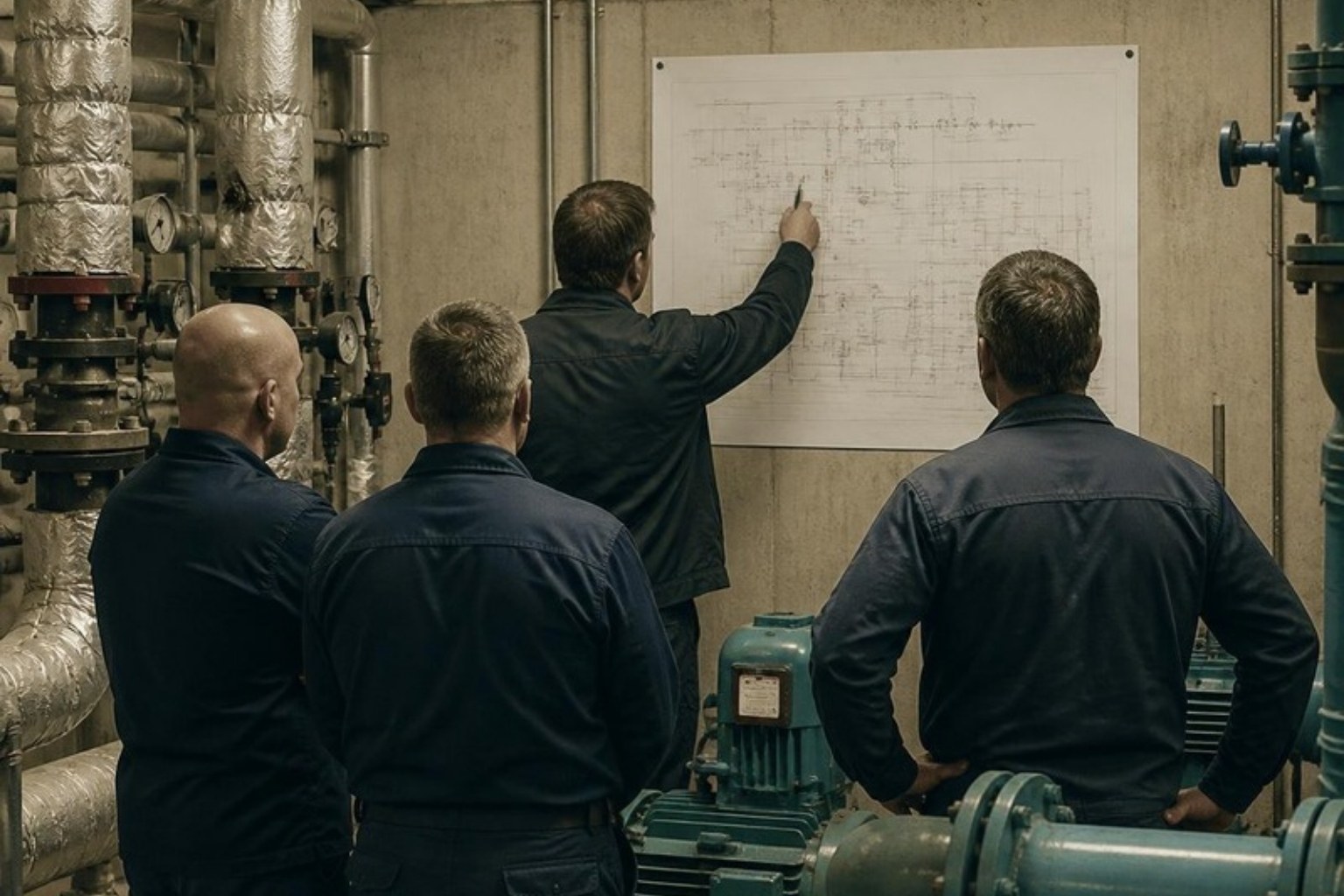 Formation en efficacité énergétique : explication d'un schéma hydraulique en local technique
